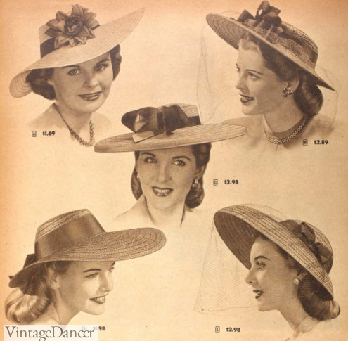 1940s wide brim cartwheel hats