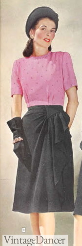 1940s wrap skirt pencil skirt black 40s skirt
