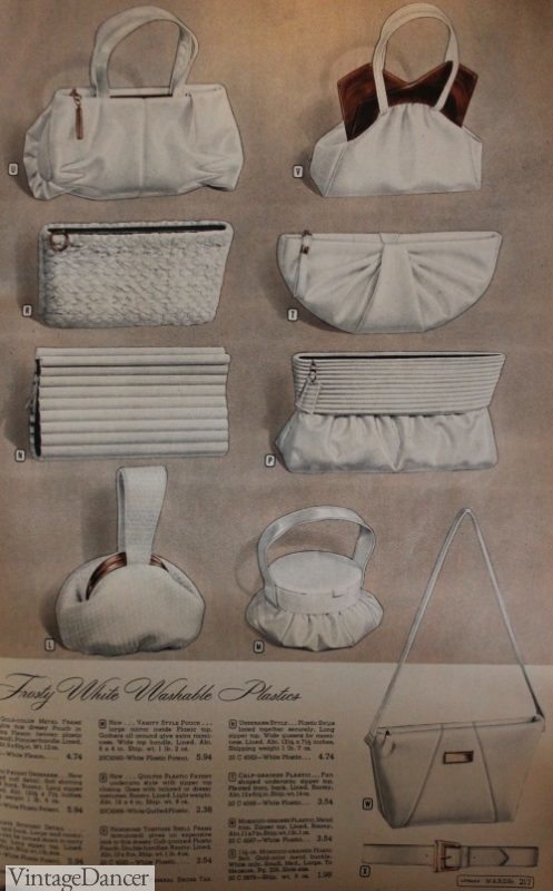 1940s platsic handbags and vanity purses. 1947 white plastic purses