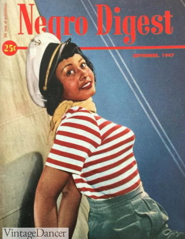 1940s red and white striped T shirt women black African American on Negro Digest cover
