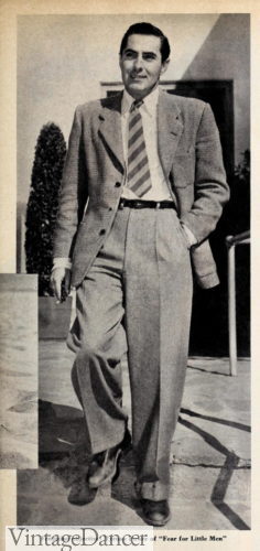1940s mens pleat trousers (Tyrone Powers) 1940s mens sportscoat fashion photo
