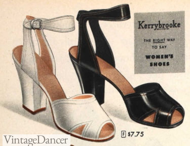 1940s shoes women. 1947 "comfort" ankle strap shoes women heels black white