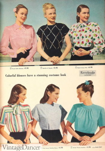 1940s shirts pattern and solid color blouses