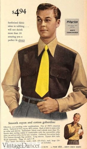 1940s men two tone shirt and yellow tie