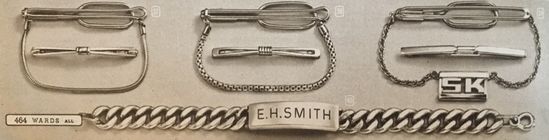 1940s men's ID bracelets, collar bar and tie pin