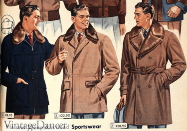 1940s men sheepskin lined, fur collar coats
