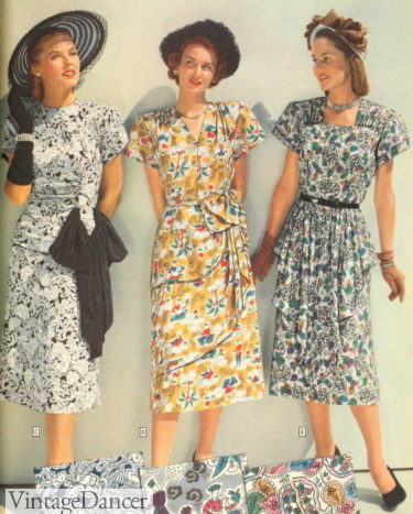 1940s wrapped, ruched, draped dresses