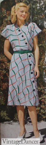 1947 asymmetrical buttons 1940s shirtwaist dress