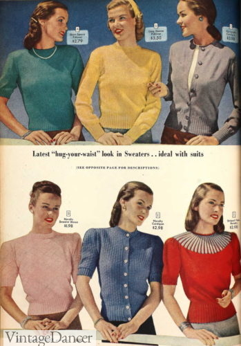 1940s tops knitwear shirts simple knit sweater tops short sleeves