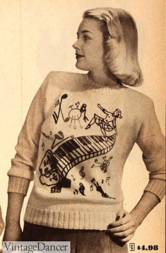 1940s musical teen girls music theme novelty sweater