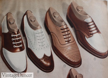 1940s mens shoes footwear, two tone shoes, saddle shoes, oxford shoes, dress shoes