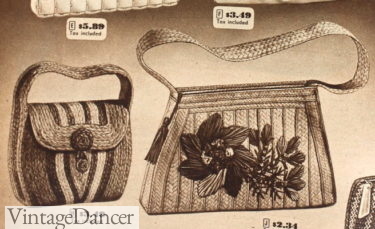 1940s straw clutch and strap handbags