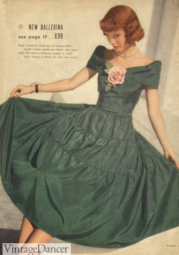 1940s green taffeta ballerina dress prom dress party dress 40s