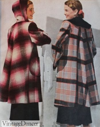 1940s woemn plaid flare back box coats