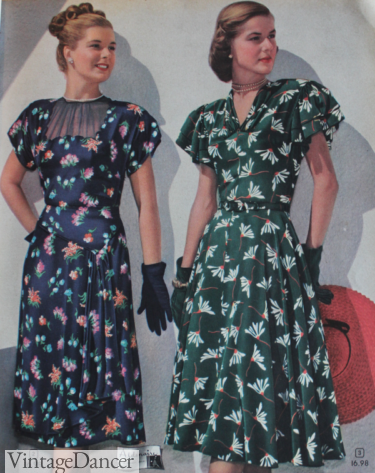 1948 print dresses in silk made lovely party dresses