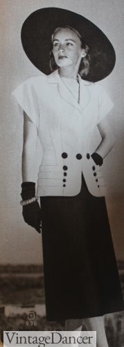 1948 Dior inspired back and white outfit featured in Aldens catalog