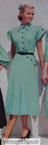 1948 center to side buttons shirt dress 1940s