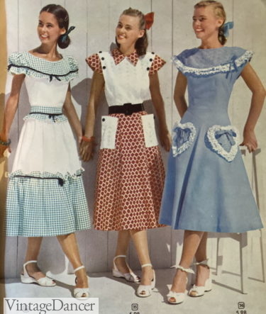 1940s ruffle trim and white pockets teen girls clothing
