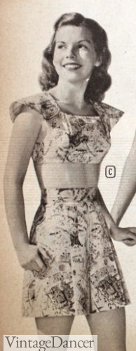 1948 crop top and shorts with musical print for teens