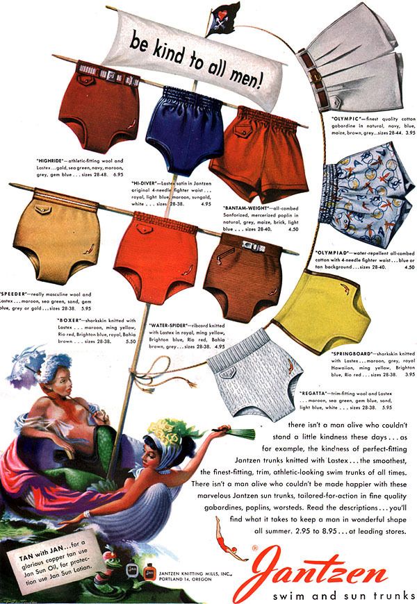 Vintage Men S Swimwear History 1930s 1940s 1950s   1948 Jantzes Swim Briefs Bathing Suit Mens 