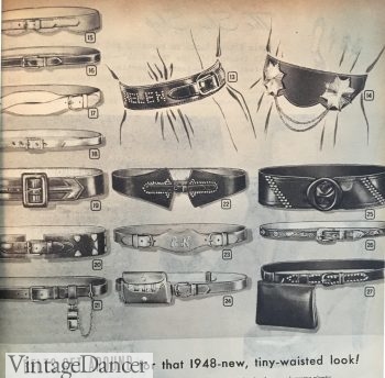 1948 thin and wide leather and plastic belts, some with western influences