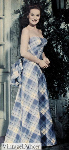 1940s blue and white plaid ballgown evening dress formal gown 1948