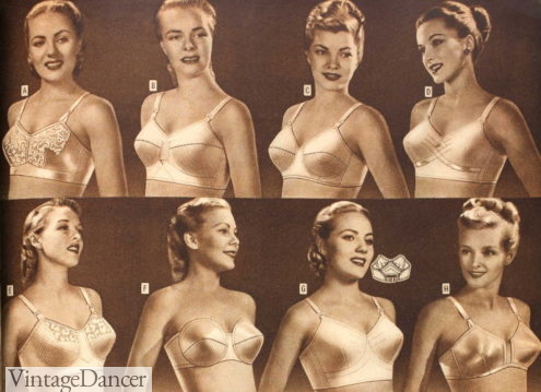 1940s lingerie bra styles- from bandeau, strapless and longline bras