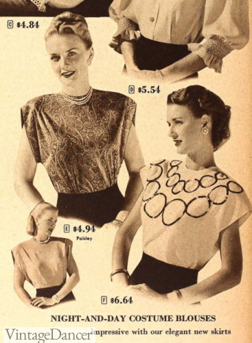 1940s dolman sleeve party blouses fancy tops to be worn with long skirts