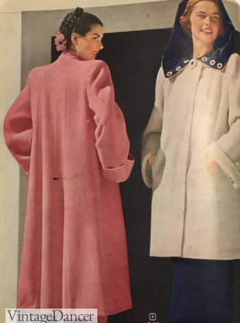 1940s pink flare back coat and hooded coat