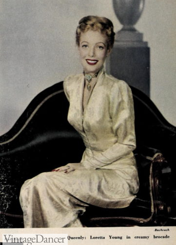 1940s gold brocade Column gown - Loretta Young