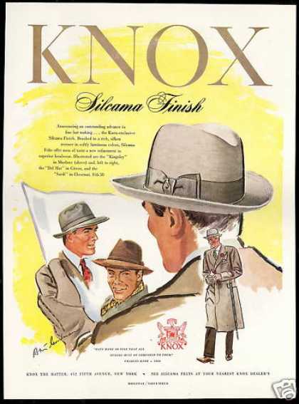 Knox men's 1940s pearl grey Homburg hat ad