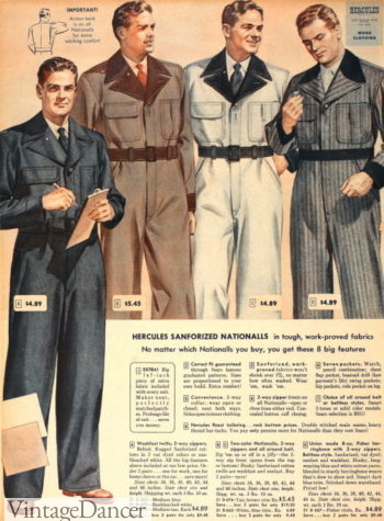 1948 mens coveralls -two-tone lapels 1940s