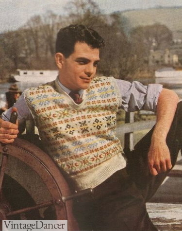 1940s men knit vest fair isle pullover