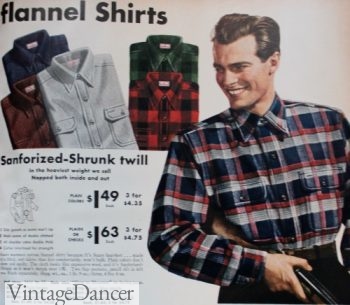 1940s Men's plaid flannel sport shirts, hunting shirt