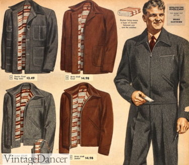 1940s men zip work jackets