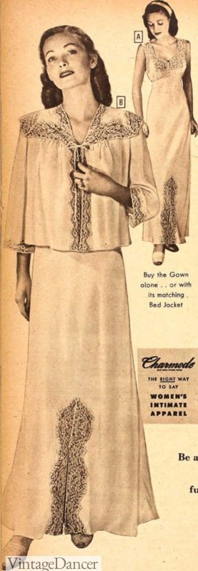 1948 rayon bed jacket and nightgown