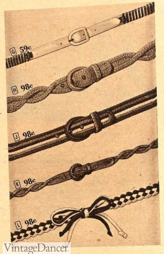 1948 straw, plastic, braided faux leather belts women fashion 1940s