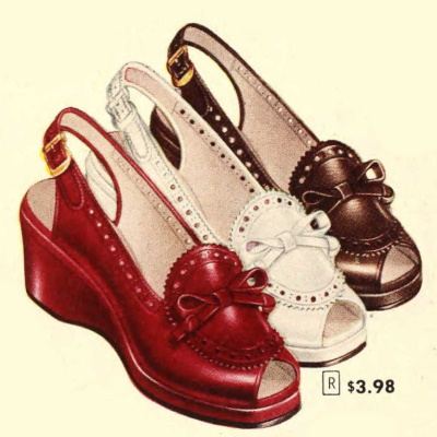 1948 Platform, peep toe, moccasin top slingback shoes
