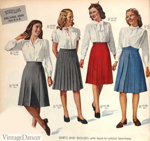 1948 blouses and plain skirts- pleated A-line shapes