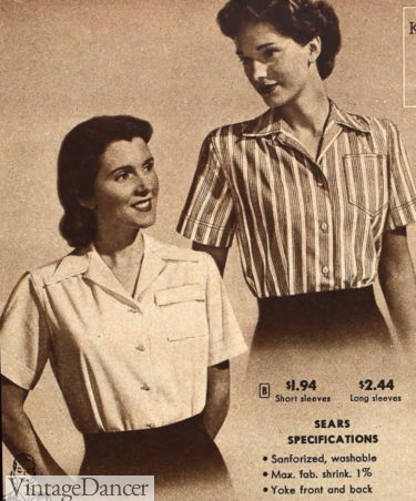 1940s white or stripe casual blouses and button down short sleeve shirts women fashion forties