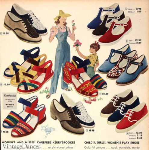 1949, all kinds of casual canvas summer shoes and sandals