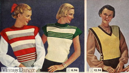 Late 1940s stripe knit sleeveless tops and vest women fashion knitwear