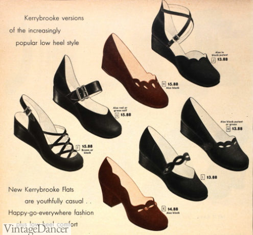 1949 simple low wedge shoes 1940s 1950s footwear