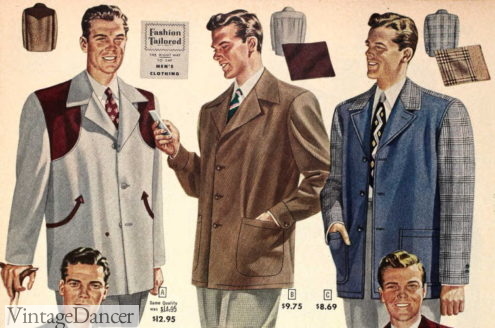 1949 gabardine and wool leisure coat suit mens fashion late 1940s 1950s