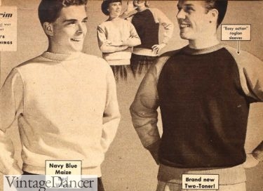1949 V less crew sweatshirt and raglan sleeve two tone sweatshirt