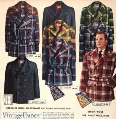 1949 plaid mackinaw coat and navy pea coat
