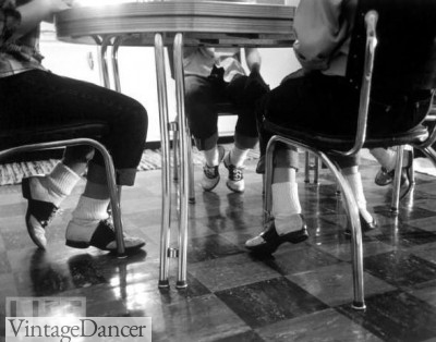 1940s 1950s teenagers wearing saddle shoes and bobby socks at VintageDancer