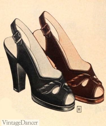 1949 Slingback heels with peep toe 1940s shoes women