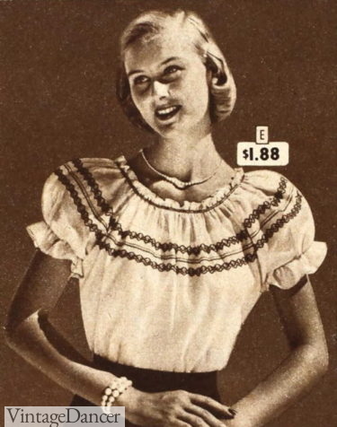 1949 1940s ribbon trim peasant top