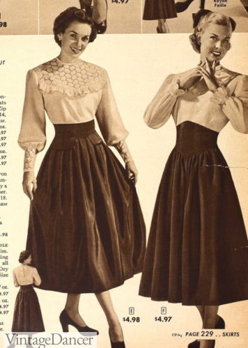 1949 1940s wide waistband midi skirts